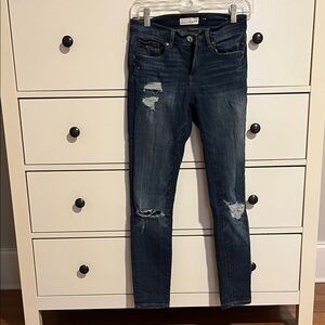 LOFT Dark Blue Distressed Skinny Jeans